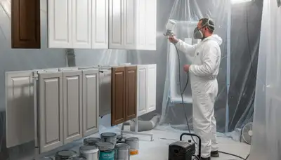 Professional cabinet painting in Highland Park, IL with smooth sprayed finishes for modern kitchen updates