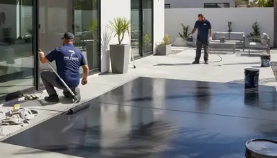 Professional concrete floor staining by house painters in Highland Park, IL for garage and patio floors