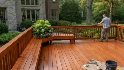 Professional deck staining in Highland Park IL enhancing wood color and protecting outdoor surfaces