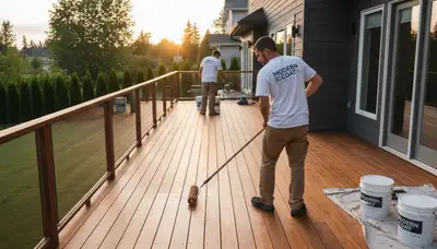 Professional deck staining in Highland Park IL protecting wood from Lake Michigan weather