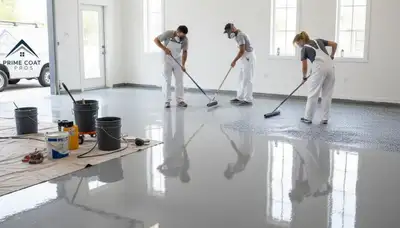 Professional epoxy floor coating installation in Highland Park, IL garage by local painting experts