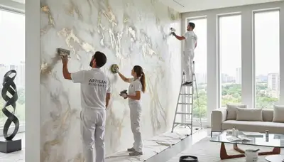 Faux painting finish on interior wall by professional painters in Highland Park, IL