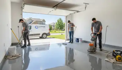 Epoxy garage floor coating in Highland Park IL with durable, polished concrete finish by local painters