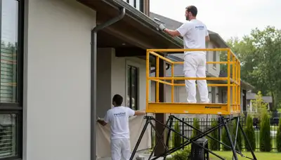 Professional gutter painting on a Highland Park IL home by expert house painters