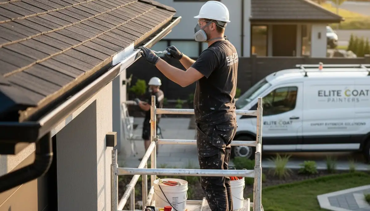 Professional gutter painting on Highland Park IL home by expert house painters