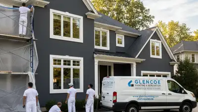 Professional house painters working on exterior home in Highland Park IL