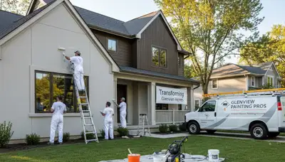 Professional house painters working on residential exterior in Highland Park IL