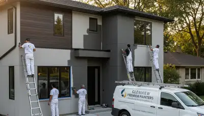 Professional house painters working on exterior home in Highland Park, IL