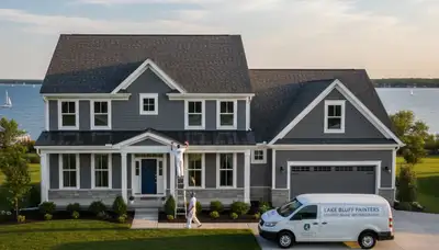 Professional house painters working on exterior home in Highland Park IL