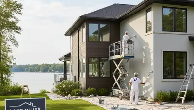 Professional house painters in Highland Park IL repainting home exterior with quality paint finish