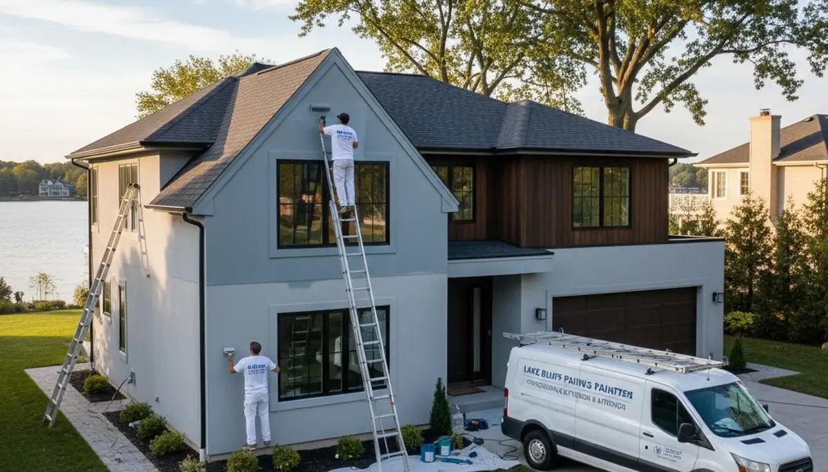 Professional house painter working on exterior home in Highland Park IL