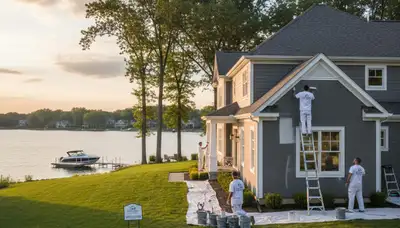 Professional house painters refinishing home exterior in Highland Park IL