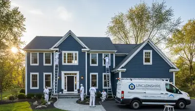 Professional house painters working on exterior home in Highland Park IL