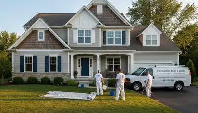Professional house painters working on exterior home in Highland Park IL