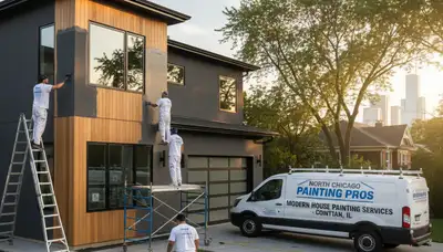 Professional house painters revitalizing home exterior in Highland Park, IL