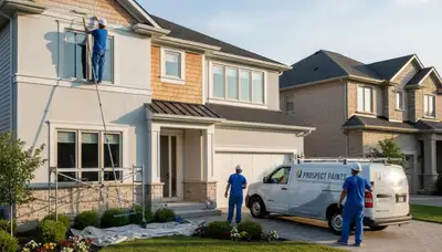 Professional house painters working on exterior home in Highland Park, IL
