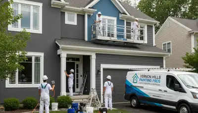 Professional house painters working on exterior home in Highland Park IL