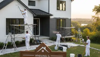 Professional house painters working on exterior home in Highland Park IL