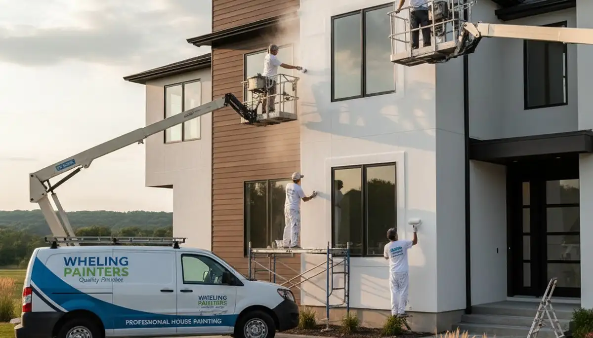 Professional house painters in Highland Park IL applying fresh exterior home paint finish