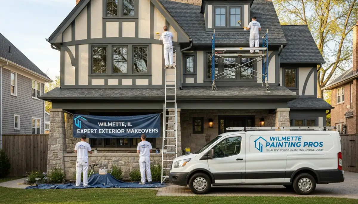 Professional house painters working on residential exterior in Highland Park IL