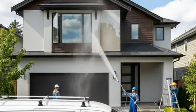 Professional pressure washing a Highland Park IL home exterior for clean siding and curb appeal
