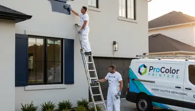 Professional shutter painting and refinishing on a Highland Park IL home exterior