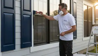 Professional shutter painting and refinishing at a Highland Park, IL home exterior