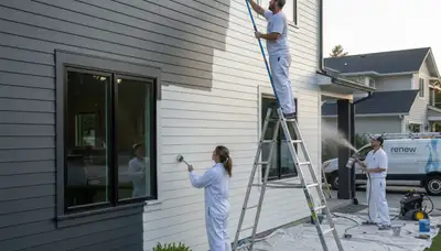 Professional siding painting on a Highland Park, IL home exterior by expert house painters