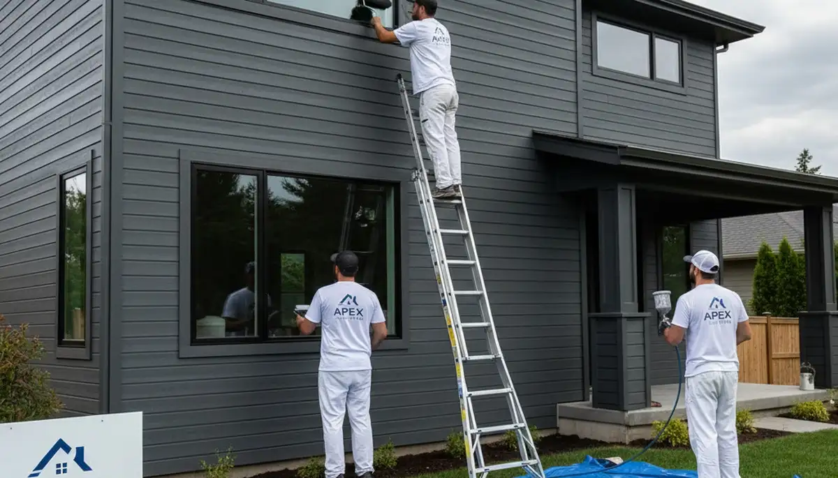 Professional siding painting on a Highland Park, IL home by expert exterior house painters