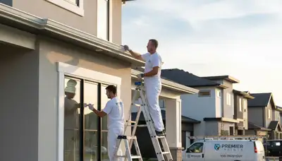 Professional trim and fascia painting on Highland Park, IL home exterior by local house painters
