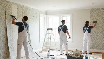 Professional wallpaper removal in Highland Park, IL home by expert house painters